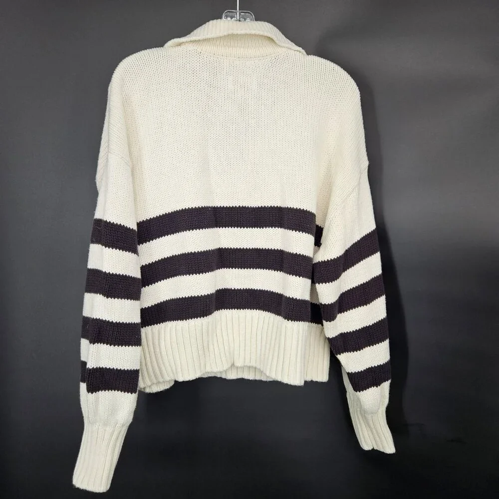 Pistola Sweater Womens XL Midnight Cream Stripe Collared Knit Pullover Academia - Picture 6 of 10